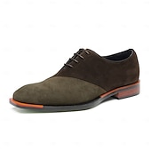levne Klasické Společenské Boty-Pánské hnědé oxfordské boty z pravé kůže a semiše s barevným blokovým designem, vintage společenské boty se šněrováním pro retro módu a formální příležitosti