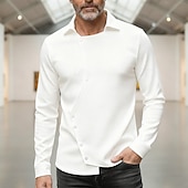 economico camicia da uomo con bottoni-Per uomo Camicia Camicia casual Camicia con Colletto Camicia con Bottoni Camicia Designer Nero Bianco Kaki Manica Lunga Semplice Collo ripiegato Vacanza Casuale Orlo irregolare Abbigliamento Moda