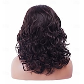 זול פיאות סינטטיות אופנתיות-פאות חום כהה 16 אינץ' לנשים פאה סינתטית טבעית גלית בצבע חום ארוכה לשנות ה-70 וה-80 לשימוש יומיומי