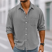 baratos camisa de botão masculina-Homens Camisa Social Camisa casual camisa vintage camisa de botão Vinho Azul Marinha Manga Longa Tecido Lapela Casual Streetwear Bolsos Roupa Algodão Elastano Vintage Moda Retro Vintage