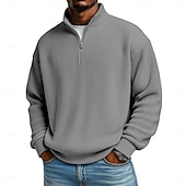 cheap Men's Classic Polo-Men's Corduroy Shirt Textured Casual Vacation Quarter Zip Long Sleeve Fashion Basic Solid Color Zipper Fall Spring &amp;  Fall Fall &amp; Winter Relaxed Fit Black Wine Dark Green khaki Dark Blue Light Green