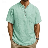 levne Pánské popover košile-Pánské Košile Popover košile Letní košile Košile pro volný čas Plážová košile Černá Bílá Světle zelená Tmavě zelená Fialová Krátký rukáv Bez vzoru Kulatý límeček Dovolená Havajské Kapsy Oblečení