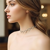 abordables Collier pour femme-Collier ras du cou cœur en argent pour femme – bijou tendance à maillons pour tenues décontractées et de soirée