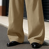 abordables Loose-Men's Trousers Dress Pants Corduroy Pants Slacks Baggy Pants Front Pocket Plain Comfort Full Length Outdoor Home Party Vacation Fashion Loose Fit Black Khaki Inelastic