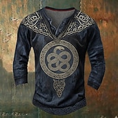 halpa Vintage &amp;amp; Retro-Miesten Käärme Viikinki Henley-paita T-paita Pitkähihainen Vintage Muoti Viikinki Kausaliteetti Pyhäpäivä Bile Syksy 봄 &amp; Syksy Tumman harmaa Laivaston sininen Henley Henley T-paita