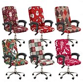 abordables Funda navideña-Fundas navideñas para sillas y taburetes de oficina, fundas elásticas de poliéster con estampado geométrico para la decoración navideña del hogar.