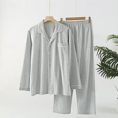 economico Pigiami-Per uomo Pigiami Set Pigiama Top e pantaloni del pigiama 1 Set Plaid Moda Elegante Classico Casa Quotidiano Da letto Cotone Comodità Morbido Traspirante Bavero Manica Lunga Camicia Pantalone Elastico