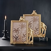 abordables Cadres photo-1 cadre photo décoratif rectangulaire en résine dorée en forme de girafe, cadre en résine, cadre d&#039;affichage photo chaud pour bureau, adapté à la décoration de photos de famille et aux accessoires de