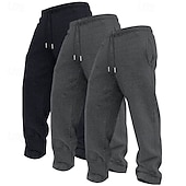 cheap Straight Leg-3Pcs Men's Straight Leg Sweatpants Fleece Trousers Casual Pants Drawstring Elastic Waist Multi-pack Plain Comfort Full Length Outdoor Travel Daily Basic Fashion