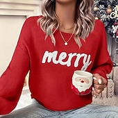 abordables Hoodie &amp; Sweatshirt-Noël Femmes Hauts décontractés Un sweatshirt pullover manche longue Top Athleisure Lettre Coton Doux Chaud Soirée Vacances Tenue de sport Tenues de Sport Noir Rouge Vert foncé