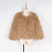 preiswerte Mädchen Kunstpelzmäntel-Kinder Mädchen Kunstpelzmantel Einfarbig Mode Schule Mantel Oberbekleidung Ab 4 Jahren Herbst Schwarz Weiß Kamel