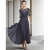 A-Linje Mor til Bruden Kjole Bryllup Gjest Elegant Pluss Størrelse Høy Lav V-hals Asymmetrisk Ankellengde Chiffon Blonder Halv Ermel med Perler Applikasjoner billige Ankellengde-A-Linje Mor til Bruden Kjole Bryllup Gjest Elegant Pluss Størrelse Høy Lav V-hals Asymmetrisk Ankellengde Chiffon Blonder Halv Ermel med Perler Applikasjoner