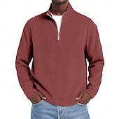 cheap Men's Classic Polo-Men's Corduroy Shirt Textured Casual Outdoor Quarter Zip Long Sleeve Fashion Modern Solid Color Warm Corduroy Fall Spring &amp;  Fall Fall &amp; Winter Regular Fit Blue Dark Red Black Navy Blue Green Khaki