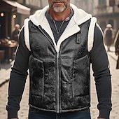 Herren Fleeceweste Weste Gilet Outdoor Täglich Mode Lässig Herbst Winter Tasche Fleece Kunstleder Polyester Warm Bequem Einfach Reisverschluss Mit Kapuze Normale Passform Schwarz Braun Weste preiswerte Men's Vest-Herren Fleeceweste Weste Gilet Outdoor Täglich Mode Lässig Herbst Winter Tasche Fleece Kunstleder Polyester Warm Bequem Einfach Reisverschluss Mit Kapuze Normale Passform Schwarz Braun Weste