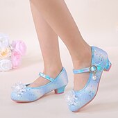 זול נעלי נסיכה לילדים-נעלי מרי ג'יין נוצצות לבנות עם פפיון ופנינים - צבעי הקשת בענן, עקב נוח