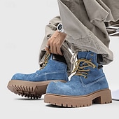 economico Stivali da lavoro-Per uomo Stivali Stivali da Lavoro Camminata Vintage Quotidiano PU Aumento Altezza Confortevole Stivali a Metà Polpaccio Allacciatura Tessuto almond Marrone scuro Nero Autunno Inverno