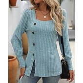 cheap Hoodie &amp; Sweatshirt-Women's Solid Colored Pullover Sweatshirt Casual Tops Fall / Winter Buttons Long Sleeve Athleisure Outdoor Holiday Black Army Green Blue Sportswear Activewear