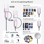 Недорогие Кабели для мобильных телефонов-Необходимый дорожный кабель USB-C 3-в-2, подходящий для зарядки Apple Watch/iPhone 17/мультизарядный кабель Lightning, портативный, предназначенный для iWatch и iPhone 16