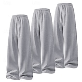 cheap Straight Leg-Multi Packs 3pcs Men's Black+Navy Blue+Light Grey Sweatpants Trousers Lightweight Straight Leg Sweatpants Drawstring Elastic Waist Plain Vacation Daily Wear Spandex Spring
