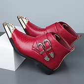 halpa Miesten joulukengät-Punaiset keinonahkaiset krokotiilikuvioiset miesten kengät, joissa kaksoissolki – ylelliset juhlakengät joulujuhliin ja tyylikkäisiin iltatilaisuuksiin