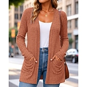economico Giacche da corsa-Per donna Tinta unita Cardigan lavorato a maglia Autunno Manica Lunga Athleisure Scollo a V All'aperto Viaggio Sportivo Blu Rosa scuro Nero abbigliamento sportivo Abbigliamento sportivo