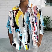 halpa Geometric Pattern-Miesten 3D Print Distressed Print Paita Button Up paita Pitkähihainen Muoti rento Päivittäin Katuvaatteet Loma Kevät Syksy Sänkyjen avaus 3D-tulostus kauluspaidat Edessä yksi tasku Sininen