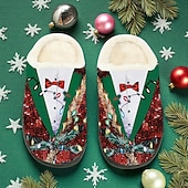 abordables Pantoufles &amp; tongs-Chaussons imprimés smoking de Noël pour hommes - Design smoking classique, pantoufles doublées de peluche pour hommes, thème des fêtes pour les fêtes de Noël, détente et cadeaux de vacances