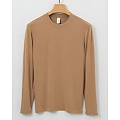 baratos Tops-Men's Baselayer Thermal Shirts Long Sleeve Crew Neck Top Outdoor Thermal Warm Winter Autumn / Fall Polyester Black Khaki Beige Gym Workout Traveling