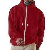 cheap Fleece Hoodie-Men's Hoodie Full Zip Hoodie Pullover Hoodie Sweatshirt Fleece Hoodie Wine Red Hooded Plain Zipper Casual Daily Sports &amp; Outdoor Streetwear Cool Sportswear All Seasons Clothing Apparel Hoodies