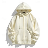 economico felpe con cappuccio da uomo di base-Per uomo Felpa con cappuccio Felpa con cappuccio a zip intera Aalbicocca Nero Bianco Vino Blu marino Con Cappuccio Semplice Coulisse Con zip Tasca Sport &amp; Outdoor Quotidiano Ferie Poliestere