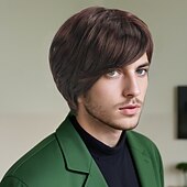 levne Párty paruky-Syntetické paruky Vlnitá Loose Curl Krátký Bob Boční část na stroji Paruka 10&quot; Tmavěhnědá Umělé vlasy Pánské Pohodlné Hnědá