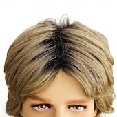 halpa Parrucche uomo-Short Blonde Dark Roots Mens White Blonde Pelucas Hallowen Costume Realistic Synthetic Fiber 60s Shaggy Cosplay Wig