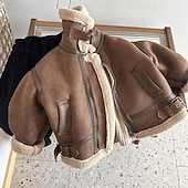 cheap Girl&#039;s Leather Jackets-Kids Girls&#039; Faux Suede Jacket Black Leather Jacket Fleece Jacket Jacket Solid Color Fashion Zipper Pocket Keep Warm Windproof Outdoor Coat Outerwear 4-12 Years Fall Coffee