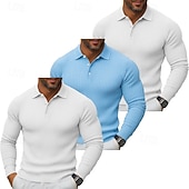 olcso Férfi Klasszikus Polo-3 db-os férfi bordás kötésű felső golf pólóing többes csomag utcai lezser hajtókás hosszú ujjú alapvető modern egyszínű gombos tavasz ősz minden évszak karcsúsított bordás kötésű felső
