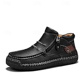 cheap Ankle Boots-Men's Brown Handmade Faux Leather Moccasin Shoes with Side Zipper and Non-Slip Sole, Comfortable Casual Loafers for Outdoor and Driving