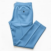 お買い得  フォーマルスーツ-男性用 ビジネススーツ ビジネス スカイブルー パープル スーツ ノッチドラペル ソリッド テイラーフィット 2点セット