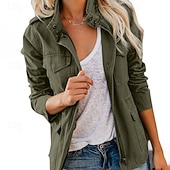 ieftine Blazere și costume-Pentru femei Palton de iarnă Jachetă Sacou Comfortabil Fermoar Buzunar Casual Simplu Vacanță Casual Purtare Zilnică Ieșire Regulat Guler de stand Fit regulat Manșon Lung Îmbrăcăminte exterioară Negru