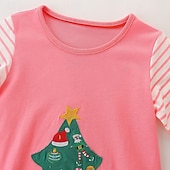 abordables Vestidos de Navidad para niños-Niños Chica Vestido Navidad Árbol de Navidad Raya Manga Larga Exterior Regalos de Navidad Retazos Moda Estilo lindo Poliéster Hasta la Rodilla Vestido informal Primavera Otoño 4 años + Rosa