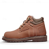 cheap Work Boots-Men's Yellow Faux Leather Work Safety Boots with Shock-Absorbing Sole and Steel-Toe Protection, Durable Construction Boots for Outdoor Labor and Industrial Work