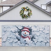 Недорогие Рождественские чехлы на гаражные ворота-Новогодняя тематика гобелен Крышка гаражной двери Большое Подвесное Снеговик Симпатичные Стиль 3D Вечеринка На открытом воздухе Праздник Фоны для съемки Ярд (0,9 м) Домашний декор