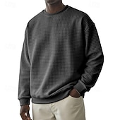 baratos Suéteres básicos-Homens Moletom Moletom Waffle Estacionar Cinza Claro Gola Redonda Tecido Textura Casual Diário Desportos e Ar livre Roupa de rua Legal Roupa de Esporte Primavera &amp; Outono Roupa Moletons Moletons