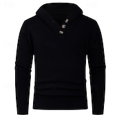 preiswerte Herrenpullover-Herren Pullover Strickpullover Gerippt Stricken Normale Oberteile Knöpfe Gestrickt Einfach Mit Kapuze Mode Basic Urlaub Alltagskleidung Bekleidung Herbst Winter Schwarz Hellgrau S M L