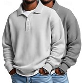 voordelige Klassieke polo voor heren-2 stuks heren wafel poloshirts golf shirt formeel zakelijk klassiek lange mouwen mode effen kleur 2 stuks multi-pack herfst lente &amp;herfst regular fit wit paars blauw wafel poloshirts