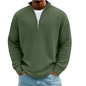 abordables Polo clásico para hombre-Hombre Camisetas polo con diseño de gofre Con Texturas Casual Exterior Zip Cremallera de un cuarto Manga Larga Moda Moderno Color sólido Plano De Punto Otoño invierno Otoño Primavera &amp; Otoño Ajuste