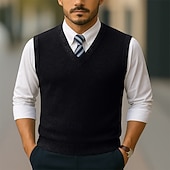 cheap Men's Pullover Sweater-Men's Sweater Sweater Vest Pullover Sweater Jumper Ribbed Knit Regular Tops Knitted Slim Fit Plain V Neck Knitwear Contemporary Casual Business Clothing Apparel Spring Fall Wine Navy Blue M L XL