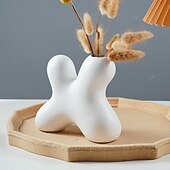 Недорогие Скульптуры-1 шт. креативная ваза в форме буквы X из полимерного материала, черно-белая, декоративная бутылка, сухой цветочный контейнер, подходящий для дома, гостиной, спальни, столовой, украшения стола для