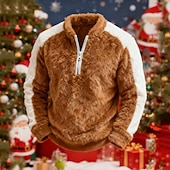 economico Felpa con cappuccio in pile-Per uomo Maglia Felpa in pile Felpa con zip corta Nero Rosa Rosso Blu Marrone Colletto Mao Semplice Patchwork Blocco di colore Sport &amp; Outdoor Casuale Quotidiano Natale Streetwear Cool Inverno