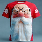 Недорогие Костюм Санта-Клауса-Новогодняя тематика Муж. Дед Мороз 3D Футболка С короткими рукавами Футболка 3D печать Вырез под горло Рубашка Повседневные Оригинальный рисунок Художественный Отпуск Для вечеринок Для улицы