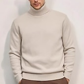 cheap Men's Pullover Sweater-Men's Christmas Jumper Christmas Sweaters Holiday sweater Pullover Sweater Jumper Knit Sweater Ribbed Knit Regular Tops Knitted Plain Turtleneck Fashion Basic Vacation Daily Wear Clothing Apparel