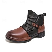 baratos Botas de trabalho-Botas masculinas de couro sintético bicolor, pretas e marrons, com tira de fivela lateral e design de gáspea dobrada, botas vintage feitas à mão para amantes da moda retrô